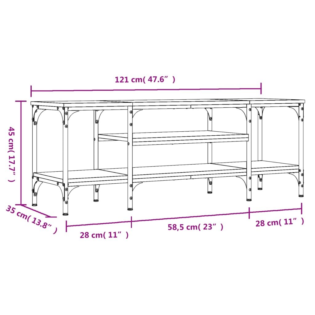 TV Cabinet Gray Sonoma 121 x 35 x 45 cm Particleboard & Iron