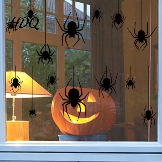 Halloween Glass Cling Spider Static Window Cling Black Silhouette Wall Sticker No Residue Self-Adhesive Decals Spooky Decal Decor for Home