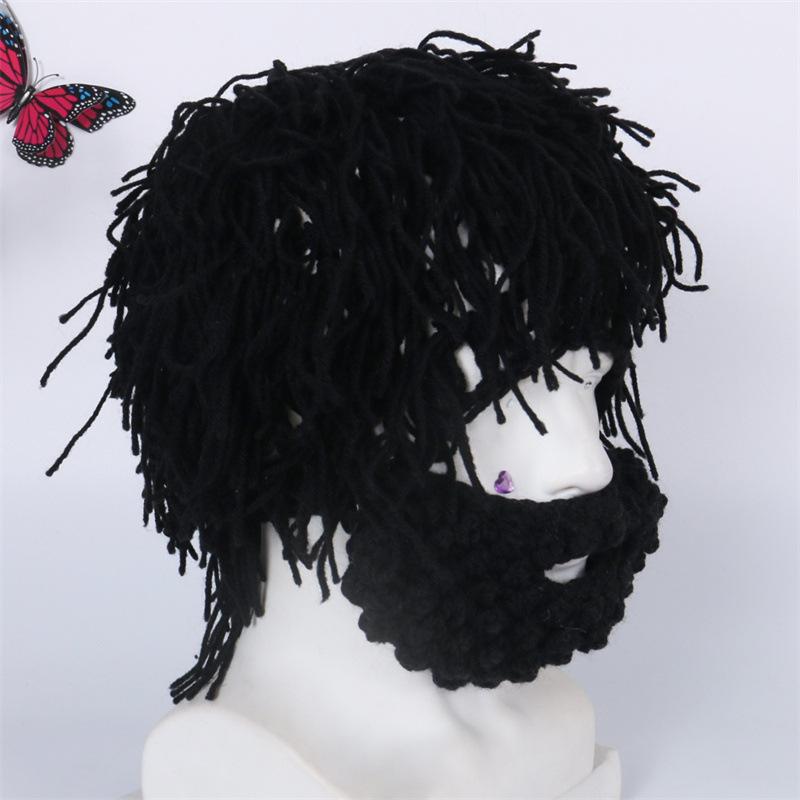 1Pcs Funny Wig Beard Knitted Hats Punk-Style Knitted Cap Hobo Mad Scientist Hip Hop Handmade Knit Warm Winter Cap Beanies Hat