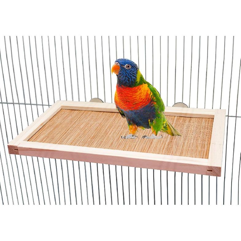 11.8×7.1 Inches Bird Perch Stand Platform, Natural Wooden and Bamboo Small Animals Cage Accessories, Suitable for Parrot Parakeet Cockatiel Rat