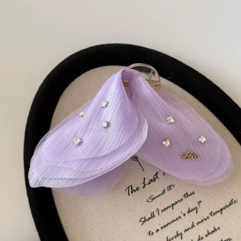 High End Fairy Clips Butterfly Hair Accessory French Retro Simple Mesh Solid Color French Hair Clips Headwear Fashion Versatile