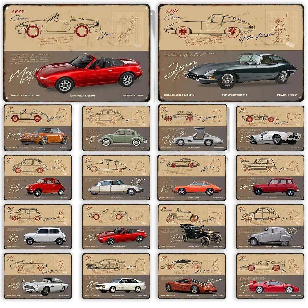 FJ Decor SUV Sedan Red Sports Car Metal Poster Beetle Retro Vintage Tin Signs Auto Club Garage Wall Art Decor