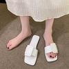 Summer new square head flat bottom one word casual beach cool slippers women