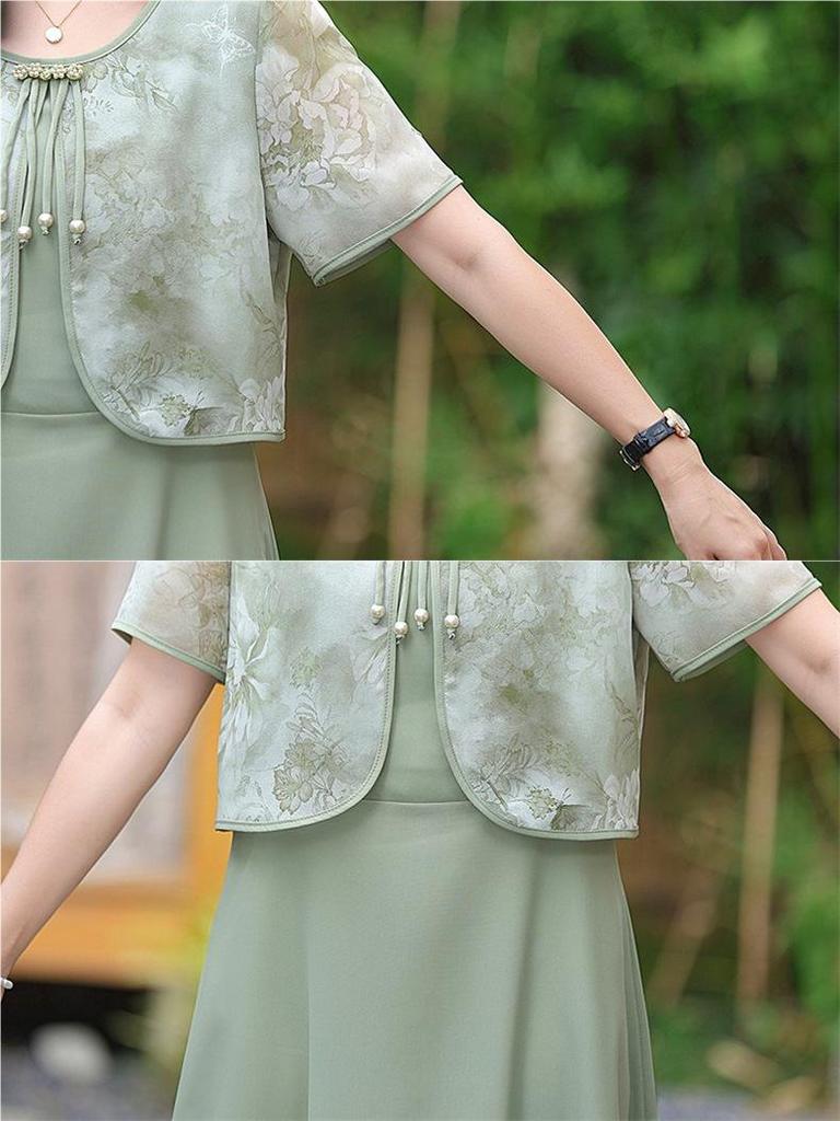Elegant Chiffon Summer Dress for Middle-Aged & Elderly Women - Short Sleeve Long Skirt (2026 Edition)