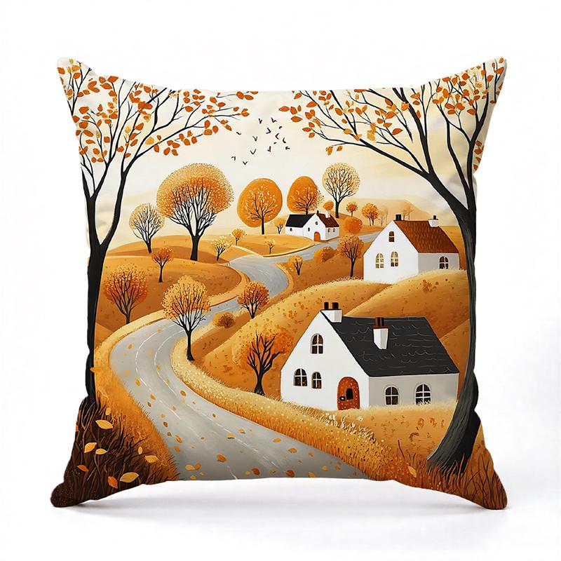 

Autumn Countryside Scenes Printed Decorative Throw Pillows Square polyester pillowcase, modern sofa decorative cushion cover 16x16Inch