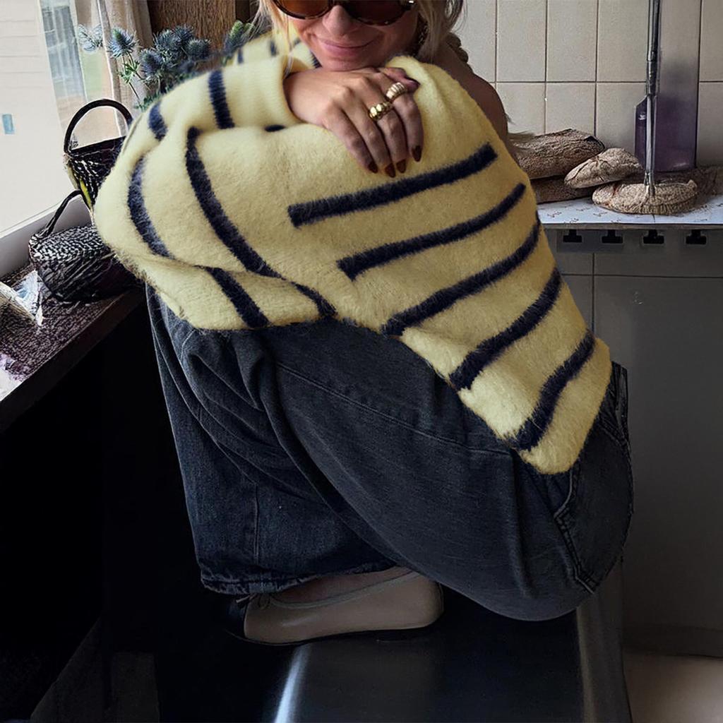 Lässiger gestreifter Wollpullover mit langen Ärmeln für Damen 2025 Herbst und Winter