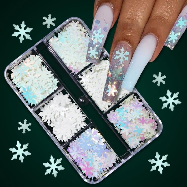 Christmas Glitter Nail Snowflakes Sequins Nail Art Decals Manicure Charms Decor