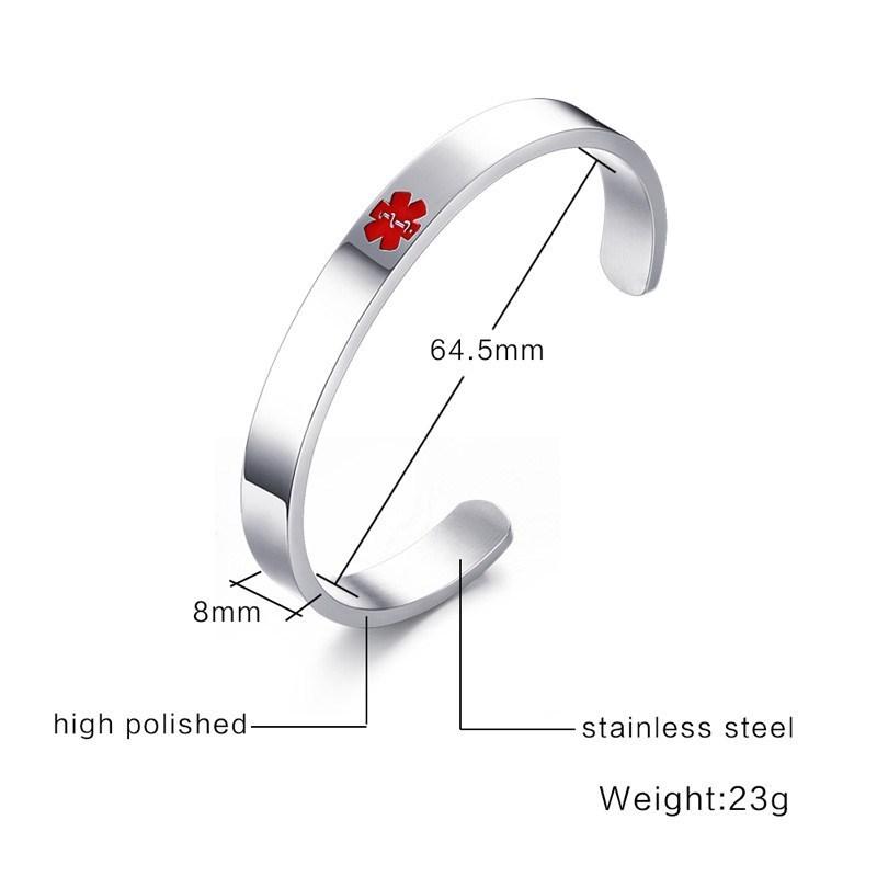 Type 1 Diabetes Medical Alert Bracelet for Men Women ID Cuff Bangle Stainless Steel Personalized Free Engrave