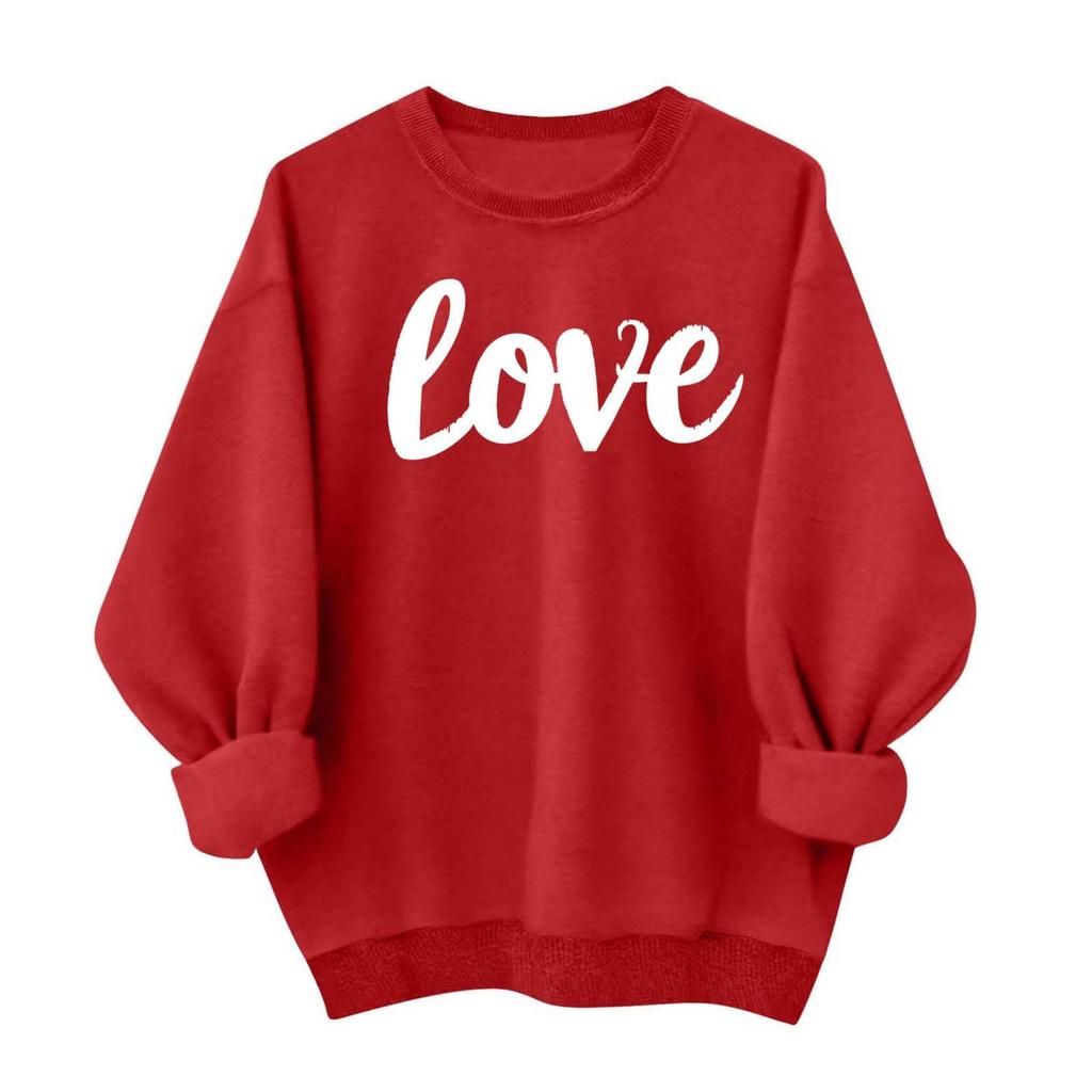 Damen Lässiges und Modisches Rundhals-Top mit Valentinsdruck Kapuzen-T-Shirt Langarm-Sweatshirt