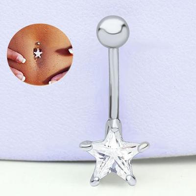 Rhinestone Pentagram Kirurgisk stål Magen Navle Ring Barbell Body Piercing smykker