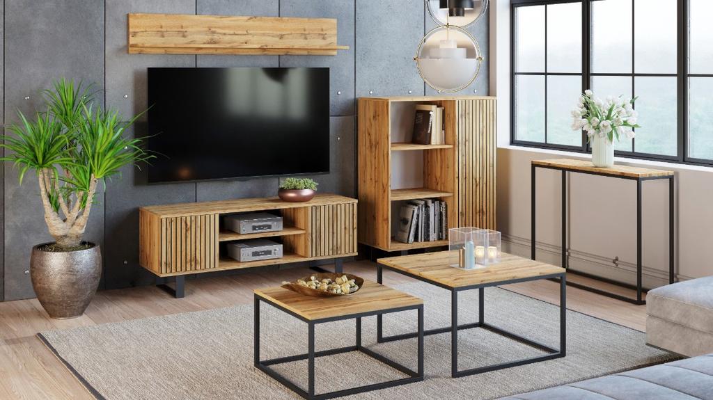 Focus Loft RTV Cabinet 135 Cm - Decor Laths Oak Craft