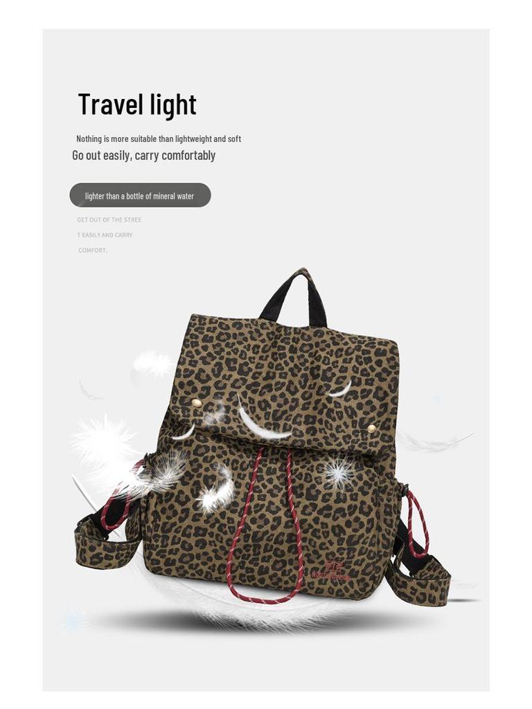 2025 Trendiger Retro Leopardenmuster Canvas Kordelzugrucksack - Große Kapazität