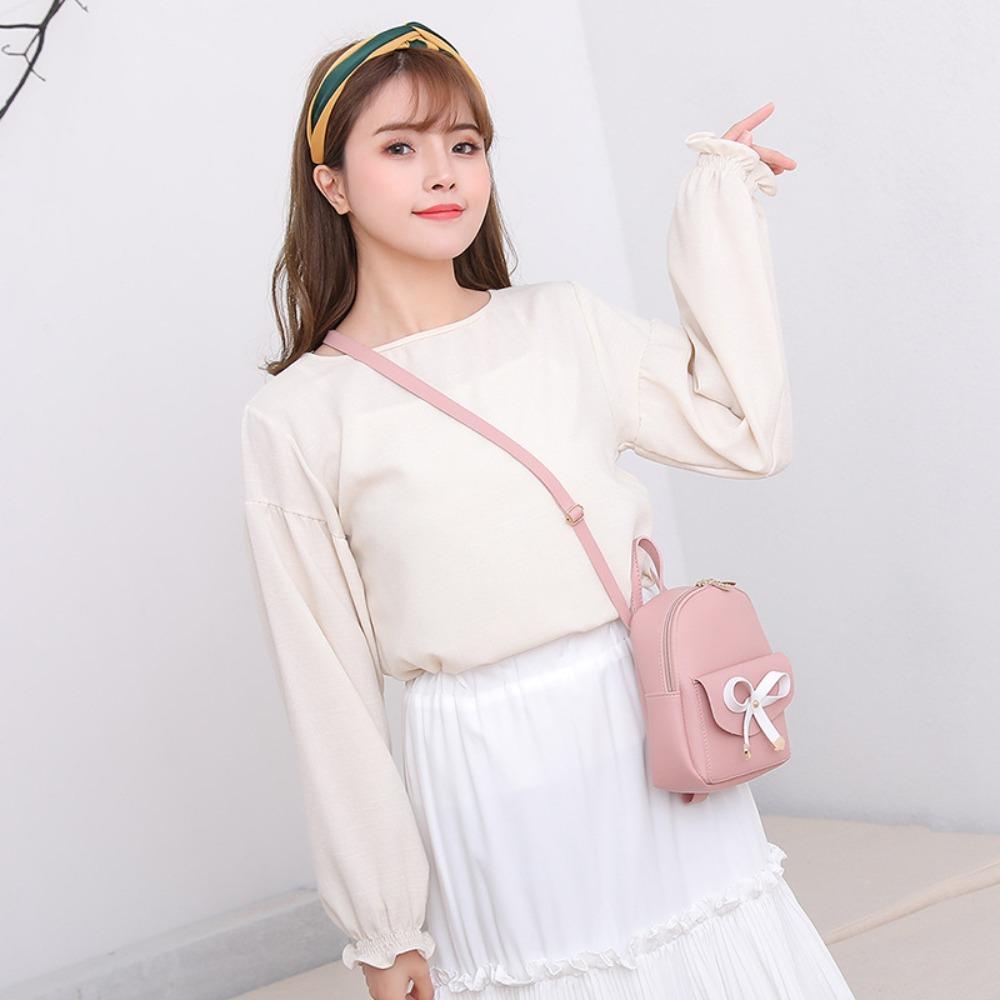 Cute Handheld Mini Backpack Bow-knot Leaf Hollow Shoulder Bag PU Leather School Bags Women