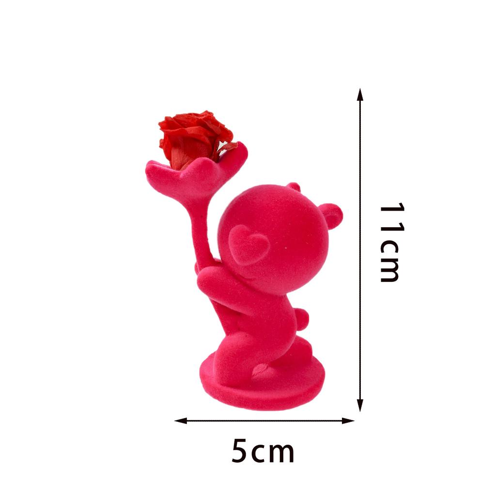 Proposal Flocking Bear Figurine Kneeling with Eternal Flower Rose Romantic Desk Ornament Gift for Valentine's Day & Anniversary