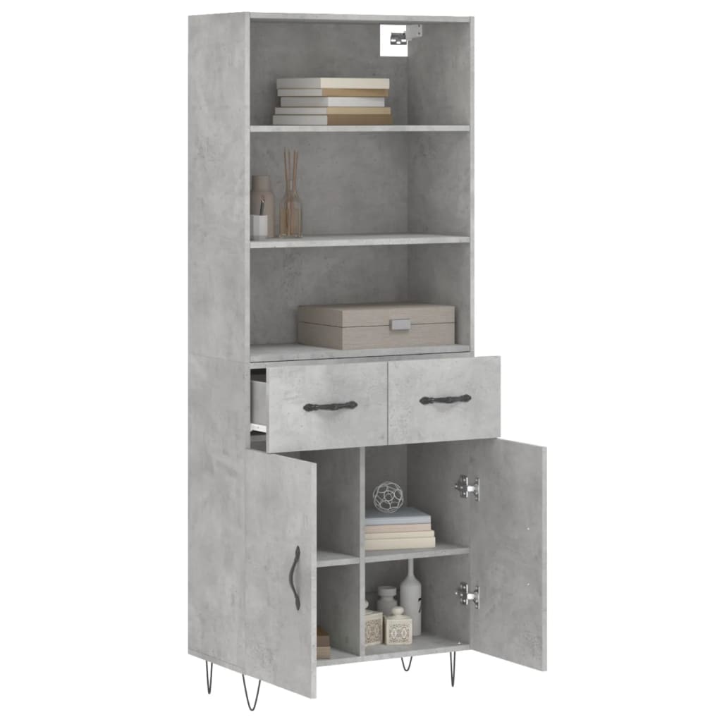 Vidaxl Witrynka, Szarość Betonu 69,5X34X180 Cm Materiał Drewnopochodny