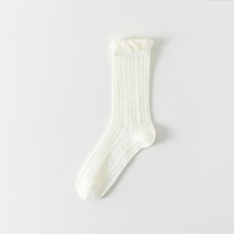 Chaussettes d'été pour femmes, Hautes, Fines, Respirantes, Chaussettes en coton sans couture en dentelle, Chaussettes pour femmes couleur unie en maille absorbant la transpiration