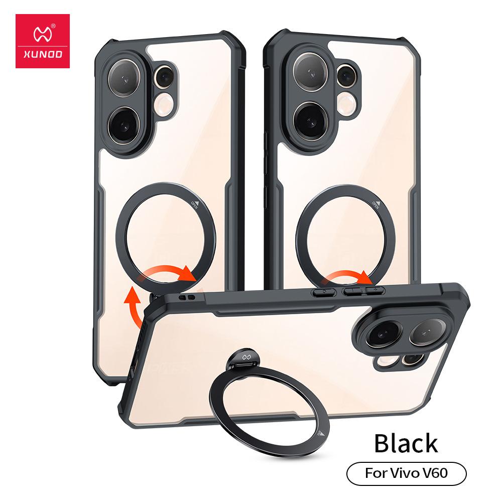 For Vivo V60 Casing XUNDD Luxury Case Transparent Back Cover Shockproof Protective Cases With Rotatable Magnetic Holder Stand