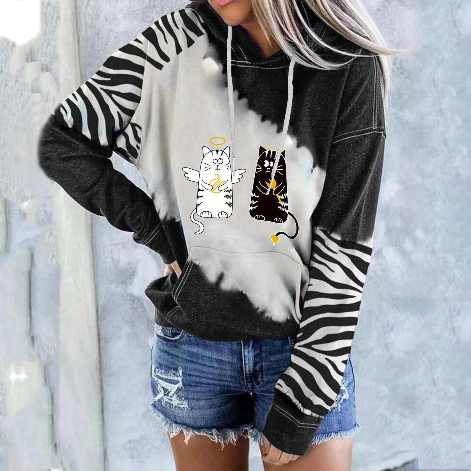 

Women s Cute Print Sweatshirt Long Sleeve Round Neck Casual Tops Shirts L чорний
