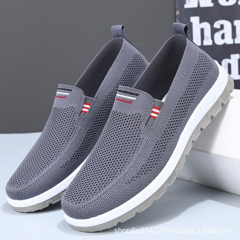 Mens Slip-On Canvas Loafers Soft Rubber Sole Non-Slip Comfortable Casual Shoes Middle-Aged Men