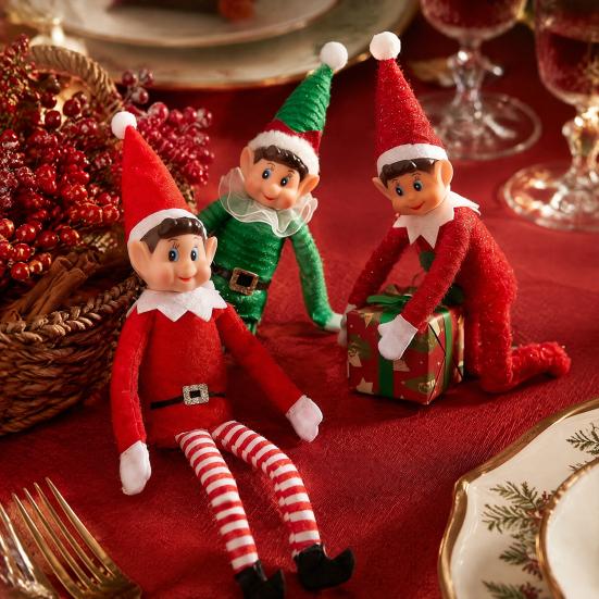 Flexible Bendable Limb Figurines Christmas Elf Boy Ornament, Small Cute Plush Doll Decoration with Holiday Shelf Sitter Decorations Arm And