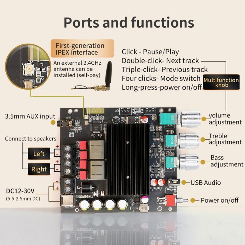 T1002P 100W x2 Digital Amplifier Board TPA3221 and 3116 Powerful Output And Bass Treble Adjustment For Home Theater