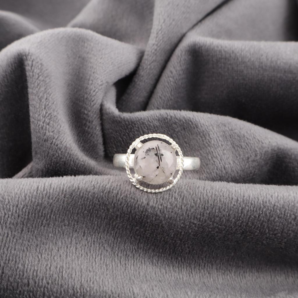 Black Rutile Gemstone Jewelry, 925 Solid Sterling Silver Ring, Beautiful Silver Ring, Handmade Bohemian Jewelry For Wedding Gift