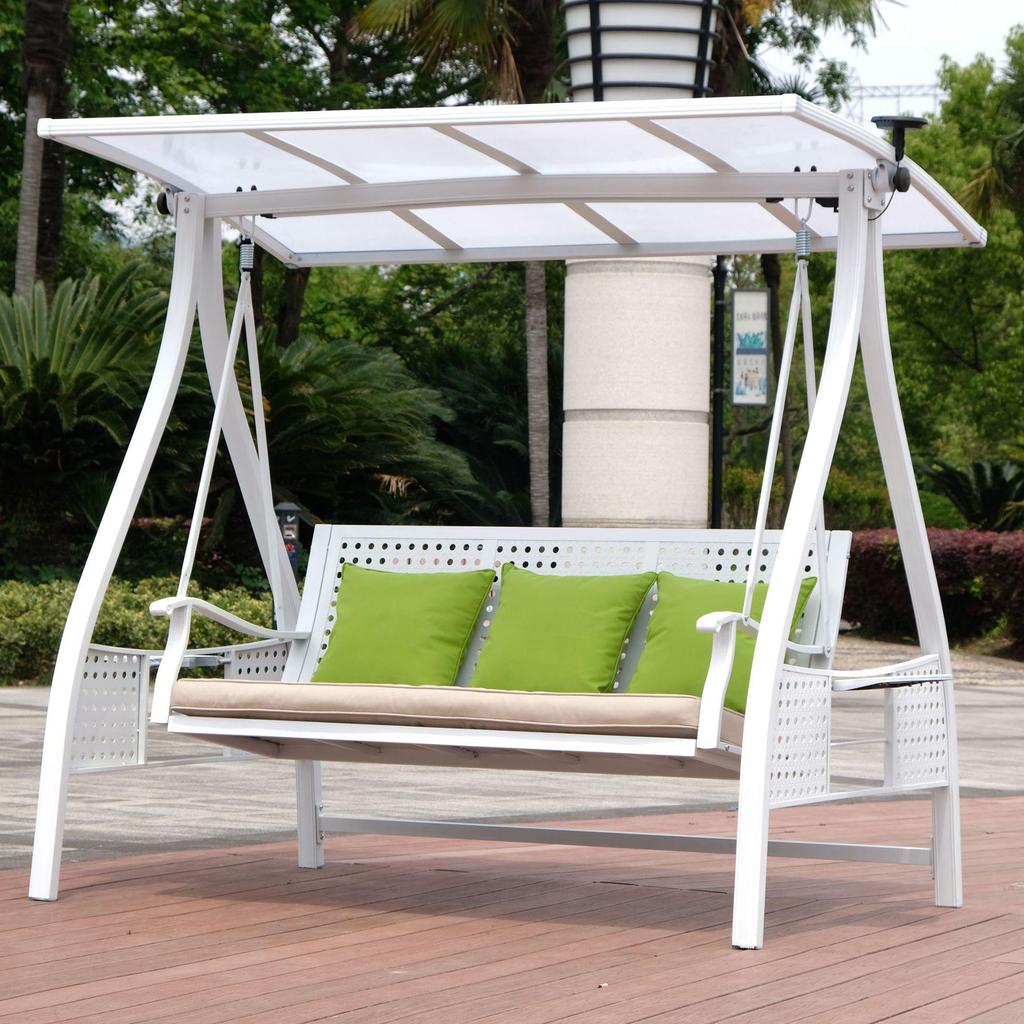 In-Stock Outdoor Hanging Swing Chair: Waterproof Wrought Iron Reclining Rocker for Balcony, Courtyard, or Garden