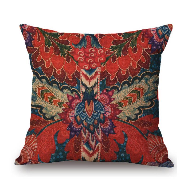 Classic Ethnic Flower Pattern Floral Cotton Linen Sofa Throw Pillow Case Home Decorative Art Cushion Cover