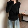 The New Style of Autumn and Winter Women's Clothing with a Black Fashion Round Neck Slim Long-sleeved T-shirt, Warm and Thickened Design Ladies Top