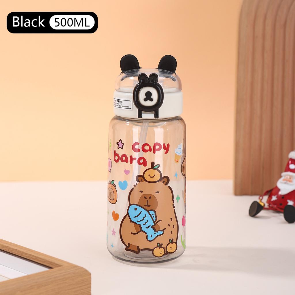 2025 New Capybara Large Water Bottle BPA Free Leak Proof Sports Straw Cup for Gym School Travel Kids Students Outdoor