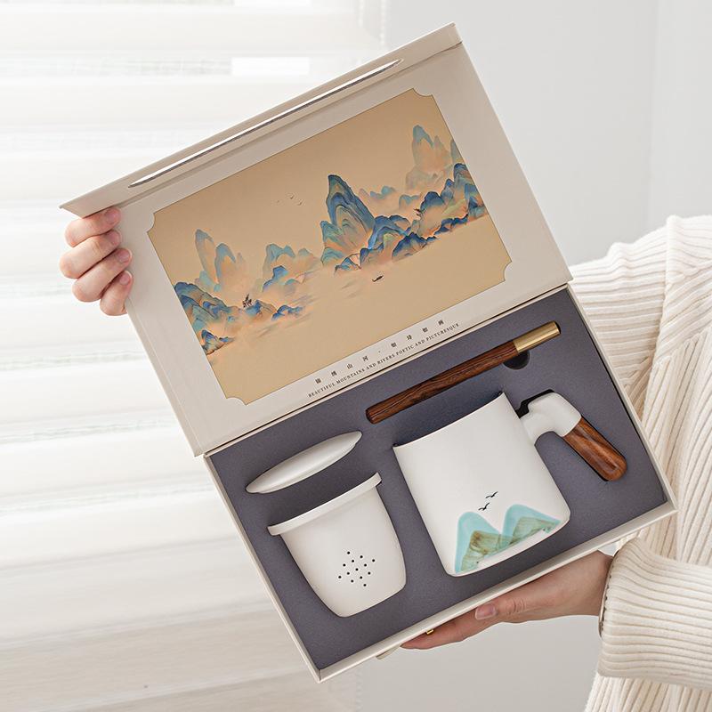 Ceramic Mug with Lid Filter Tea Separation Teacup Office Cup Water Cup Business Gift