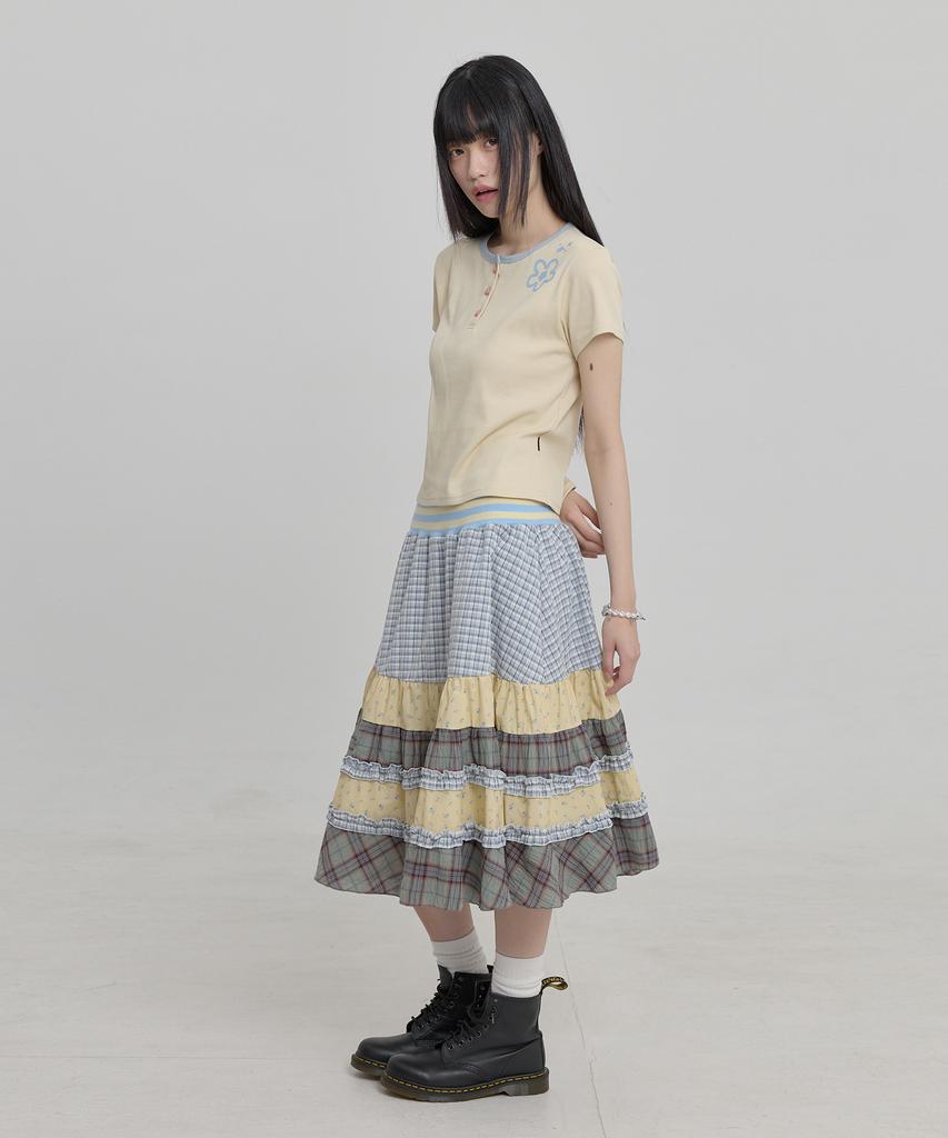 WAIKEI Mix Pattern Midi Skirt Ivory