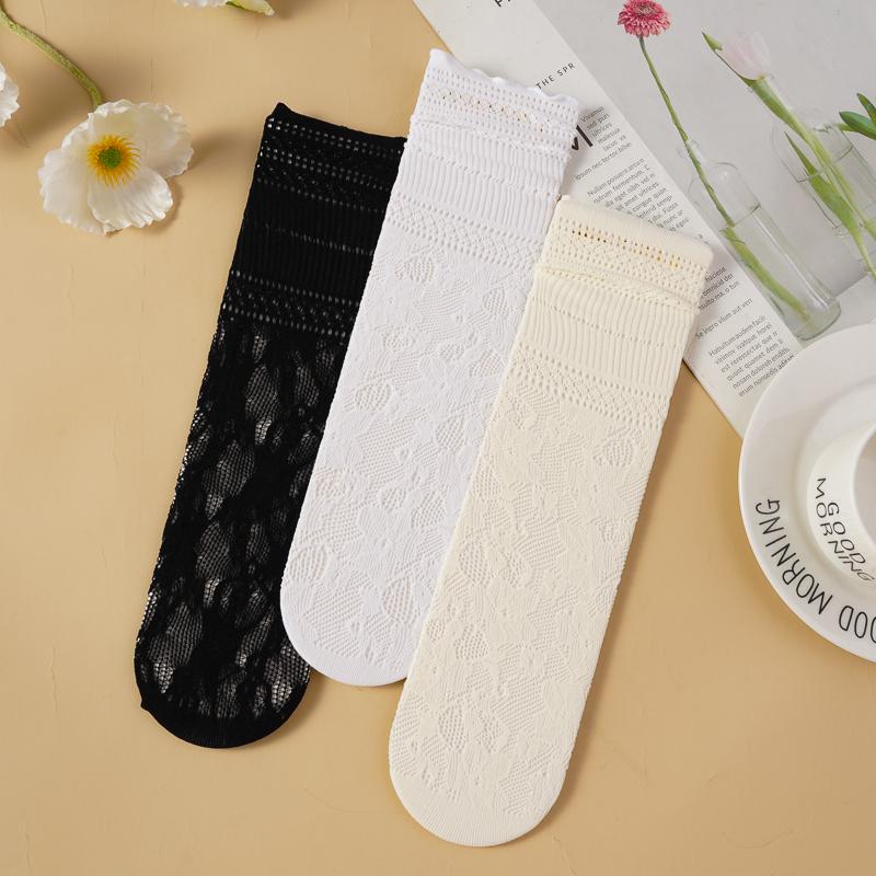 1/3/10 Pairs Summer Thin Lace Socks Wooden Ear Edge Mid-calf Socks Lace Lace Stacker Socks