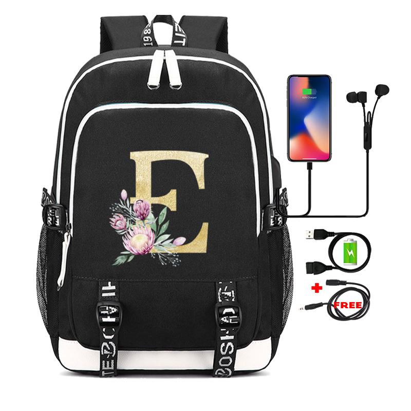 26 English Letters Black Backpack Cosplay Canvas Rucksack Children Kids Schoolbag Travel Bag Back To School Bookbag