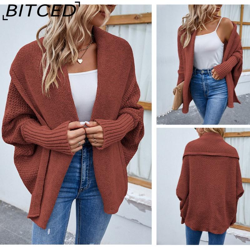 BITCED Autumn/Winter Women's Knitwear Solid-Colour Batwing-Sleeve Cardigan