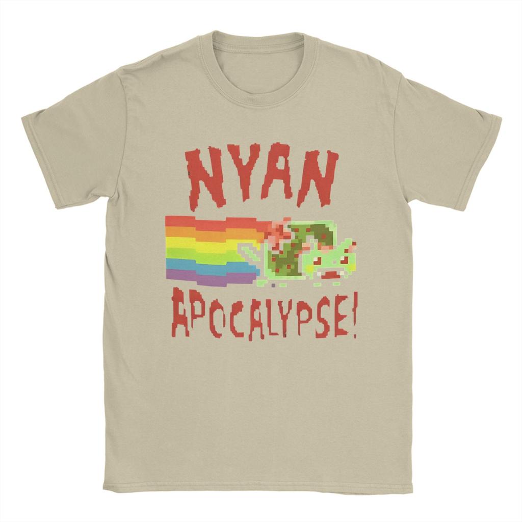Men's Nyan-Cats Apocalypse Game T Shirts Funny Internet Meme Pure Cotton merch Novelty Short Sleeve Round Neck Tee Shirt T-Shirt