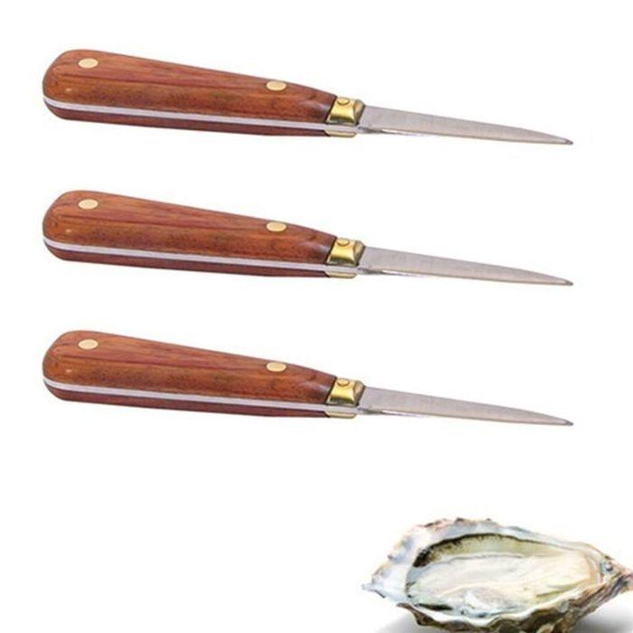 3 lancettes à huîtres avec manche bois 16 cm