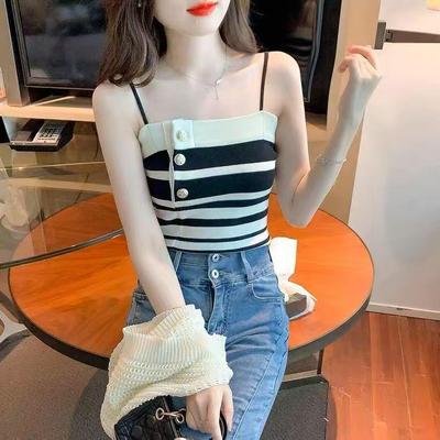 2026 French Style Knit Striped Camisole: Chic Sleeveless Summer Top for Women