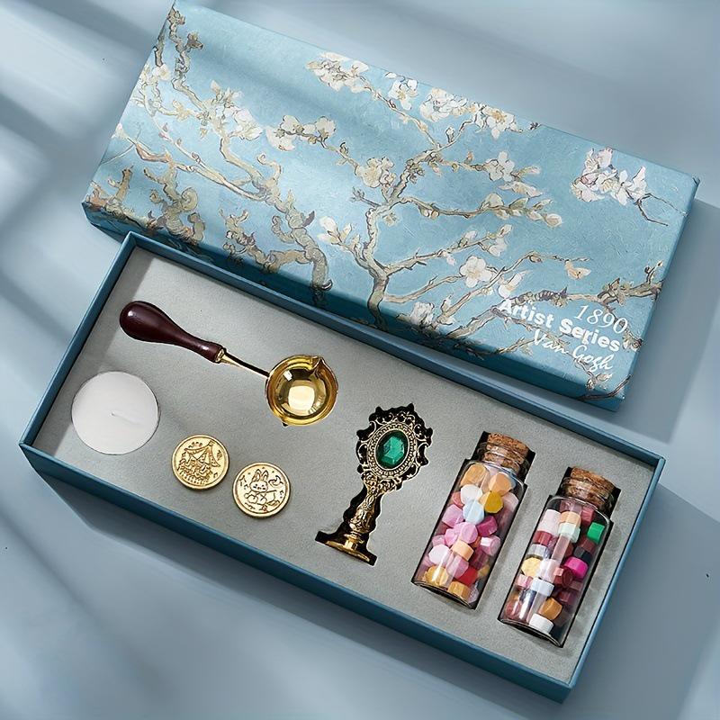 Cherry Blossom Seal Stamp Set: Wax Beads, Stamp Head, Gift Box for Children's Day