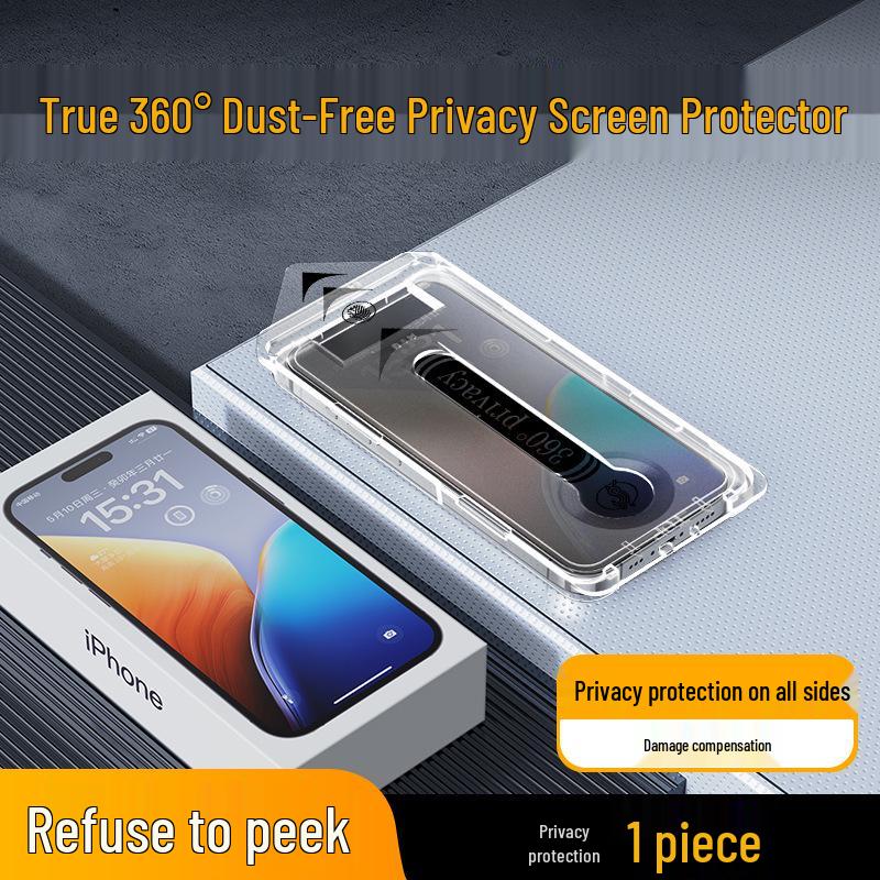 360-Degree Anti-Peep, Anti-Drop Tempered Glass Screen Protector for Apple 16 Pro/15/14/13