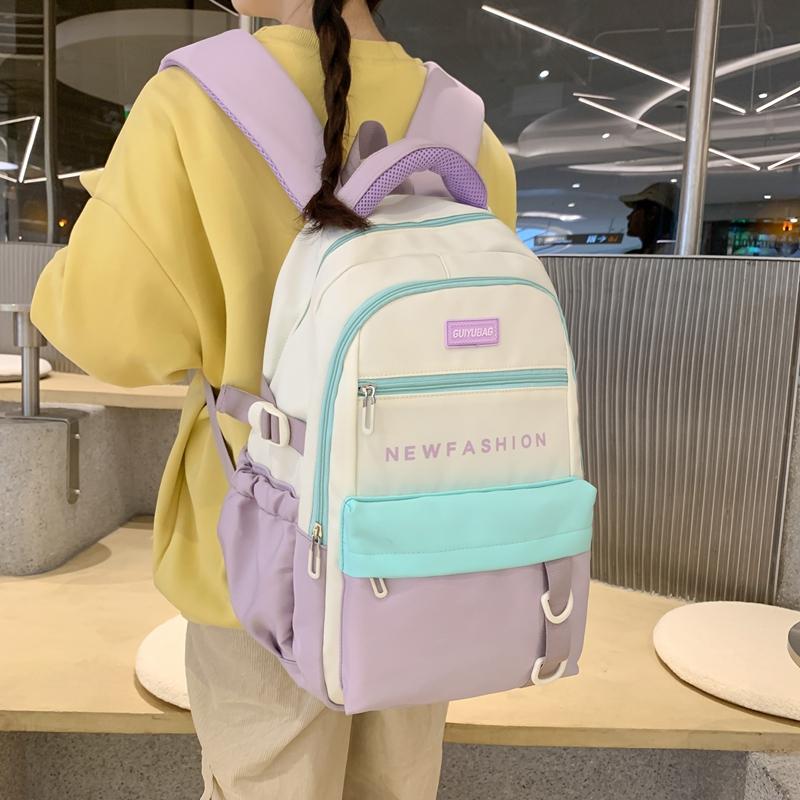 Frauen Große Kapazität Rucksack Student Schul Mädchen Farbe Block Rucksack