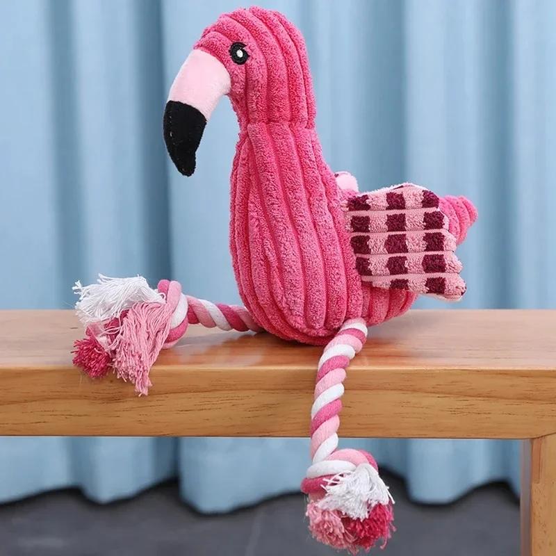 

Interactive Squeaky Flamingo Plush Dog Toy with Chew Rope for Small Medium Large Dogs Cute Chew Toys for Aggressive XS рожевий