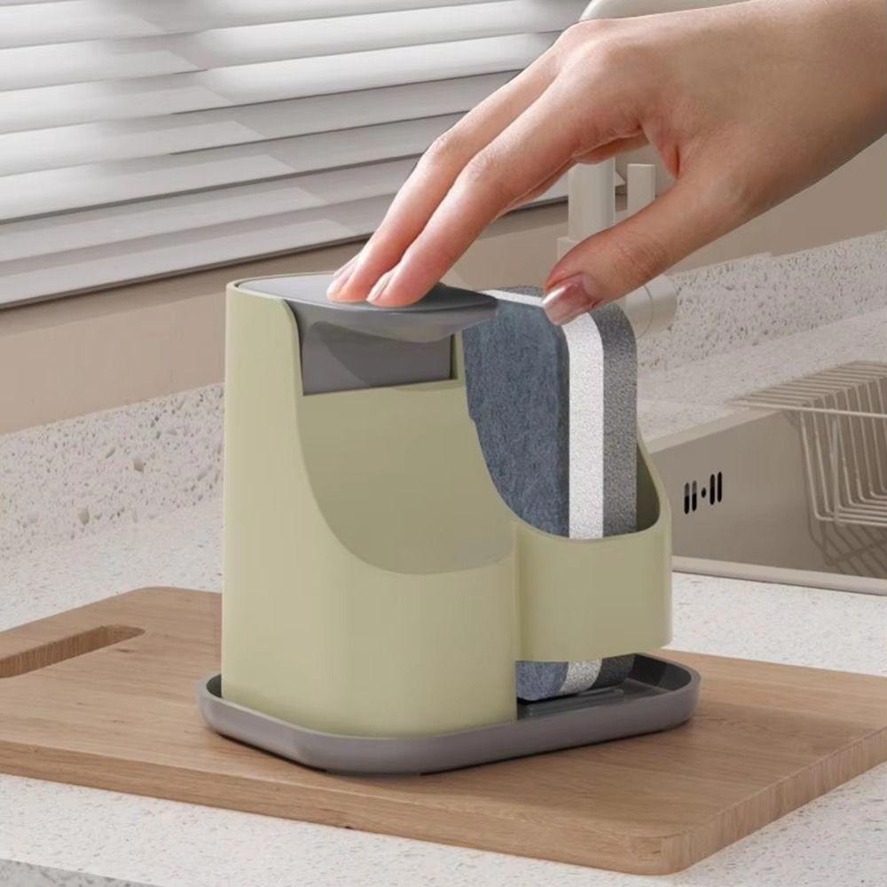 2-in-1 Manual Press Soap Box with Sponge Wipe Liquid Soap Container Hand Soap Dispenser  Countertop