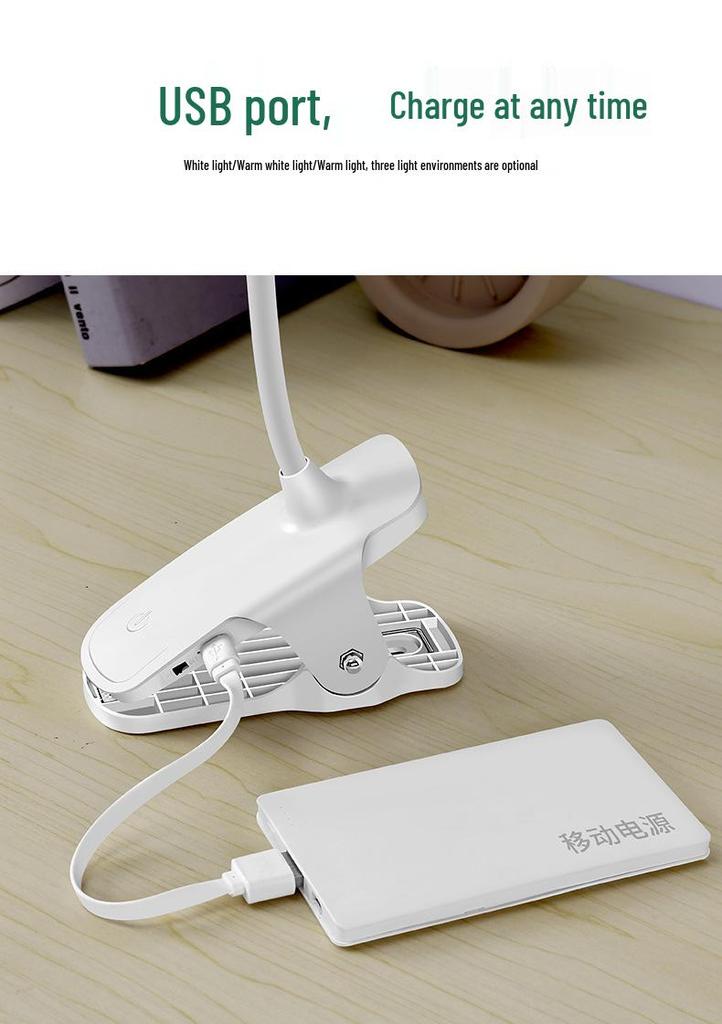 Kuailingtong LED Clip Desk Lamp - New Chinese Style, USB Charging, Dual-use, Eye Protection for Children's Room.