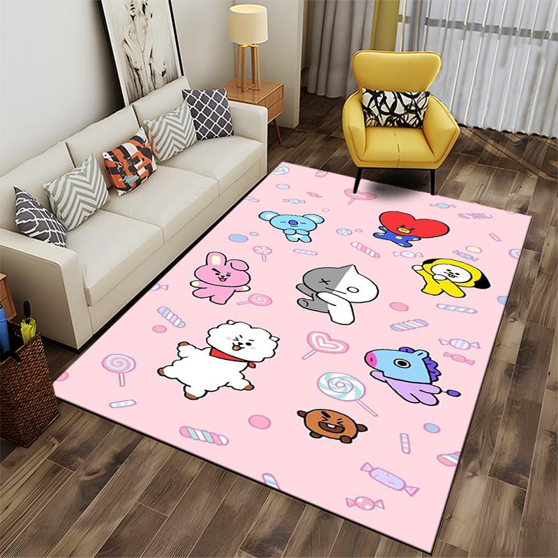 Pink Cartoon Character Carpet with Cute Animals and Candy Pattern Suitable for Use As an Anti-slip for Living Room Bedroom Sofas