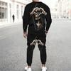 Men Contrast Panel Rose And Skull Art Print Long Sleeve Sweatshirt Jogger Pants Two Piece Suit