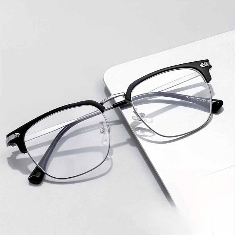 1pc Black Silvery Metal Frame Glasses Detachable Lenses Stylish Eyewear for Men Women