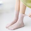Boneless Pile Socks for Women, Summer Thin Mid-calf Socks, White Long Socks with Small Leather Shoes, Postpartum Socks, Summer Long Calf Socks