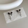 Korean Minimalist Black Bow Starburst Stud Earrings - 925 Silver Needle Trend