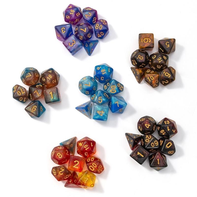 7Pcs D4 D6 D8 D10 D12 D20 Number Colorful Acrylic Polyhedral Dices Party Family Game Educational Toy Entertainment Dices